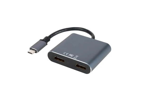NANOCABLE CONVERSOR USB-C A 2X HDMI, 1X USB 2.0 Y 1X USB-C PD - LONGITUD DEL CABLE 15CM - COLOR GRIS