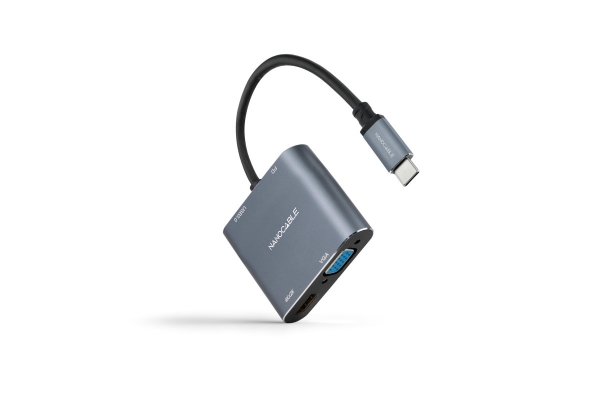 NANOCABLE CONVERSOR USB-C A HDMI, VGA, USB 3.0 Y USB-C PD - LONGITUD DEL CABLE 15CM - COLOR GRIS