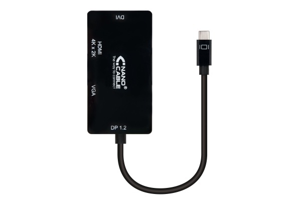 NANOCABLE CONVERSOR USB-C A SVGA   DVI   HDMI - 3 EN 1. USB-C M-VGA H-DVI H-HDMI H 4K - 10 CM - COLOR NEGRO