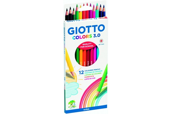 Giotto Colors 3.0 Pack de 12 Lapices Hexagonales de Colores - Mina 3 mm - Madera - Colores Surtidos