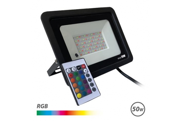 ELBAT FOCO LED RGB 50W - CONTROL REMOTO - IP65 - IDEAL PARA EXTERIOR