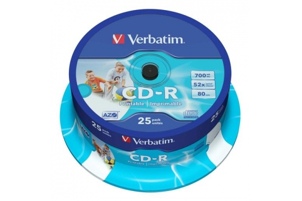 VERBATIM CD-R AZO, 700MB, 52X, 25 PACK SPINDLE, SUPERFICIE WIDE INKJET PRINTABLE (23   118MM)