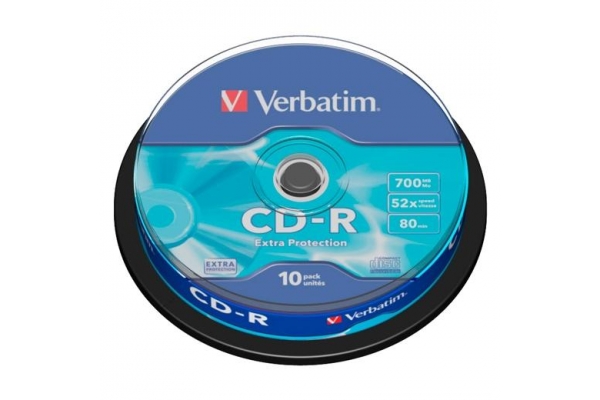 VERBATIM CD-R, 700MB, 52X, 10 PACK SPINDLE, SUPERFICIE EXTRA PROTECTION