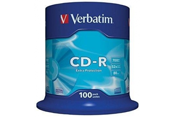 VERBATIM CD-R, 700MB, 52X, 100 PACK SPINDLE, SUPERFICIE EXTRA PROTECTION