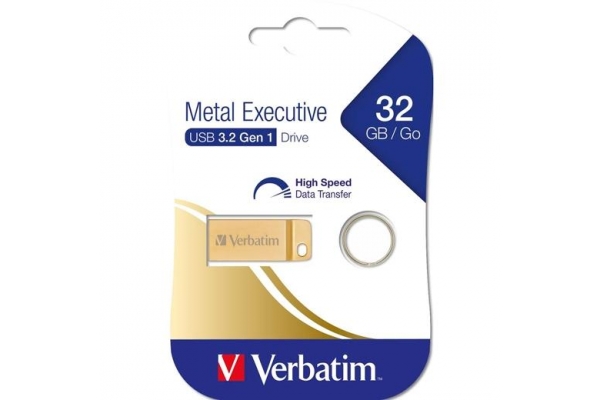 VERBATIM PENDRIVE METAL EXECUTIVE 32GB C RANURA PARA COLGAR Y LLAVERO USB 3.2 GOLD