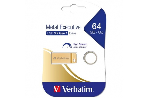 VERBATIM PENDRIVE METAL EXECUTIVE 64GB C RANURA PARA COLGAR Y LLAVERO USB 3.2 GOLD