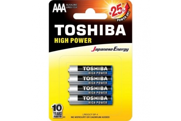 PACK DE 4 PILAS AAA TOSHIBA HIGH POWER LR03  1.5V  ALCALINAS