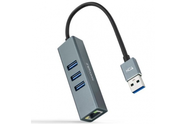 HUB USB 3.0 NANOCABLE 10.03.0407 3XUSB 1XRJ45 GRIS