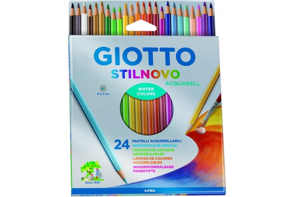 Giotto Stilnovo Acquarell Pack de 24 Lapices de Colores Acuarelables Hexagonales - Mina 3.3 mm - Madera - Colores Surtidos