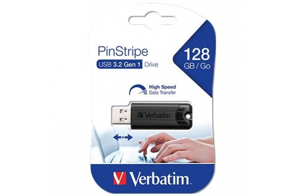 VERBATIM PENDRIVE PINSTRIPE 128GB HIGH SPEED RETRÁCTIL USB 3.2 NEGRO