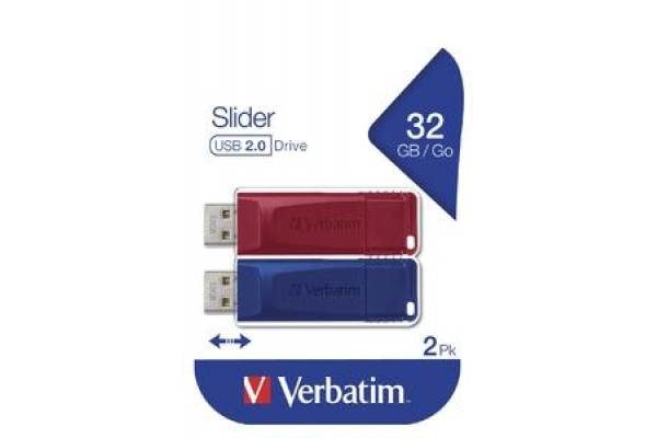 VERBATIM PENDRIVE SLIDER 32GB USB 2.0 -MULTIPACK 2U-
