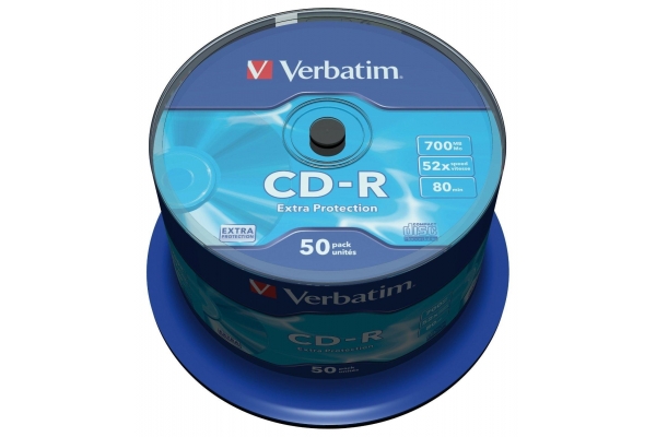 VERBATIM CD-R, 700MB, 52X, 50 PACK SPINDLE, SUPERFICIE EXTRA PROTECTION