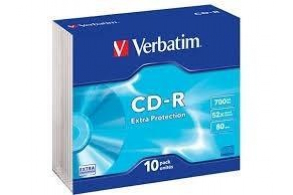 VERBATIM CD-R, 700MB, 52X, 10 PACK SLIM CASE, SUPERFICIE EXTRA PROTECTION