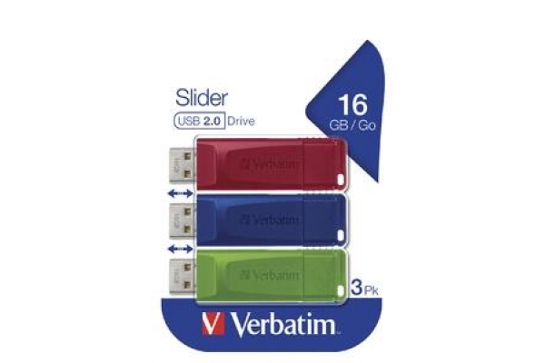 VERBATIM PENDRIVE SLIDER 16GB RETRÁCTIL USB 2.0 C SURTIDOS -MULTIPACK 3U-