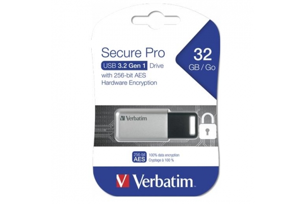 VERBATIM PENDRIVE SECURE PRO 32GB RETRÁCTIL USB 3.2 HARDWARE ENCRYPTION PLATA