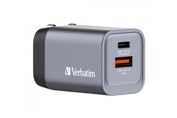 VERBATIM GNC-35 CARGADOR PARED GAN 35W USB-A 3.0 Y USB-C 3.0