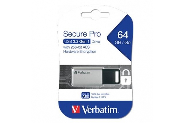VERBATIM PENDRIVE SECURE PRO 64GB RETRÁCTIL USB 3.2 HARDWARE ENCRYPTION PLATA