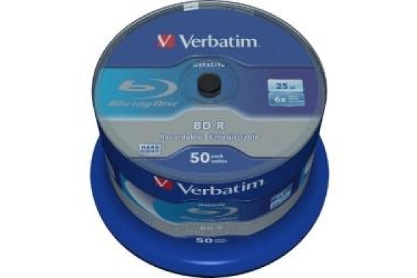 VERBATIM BD-R BLU-RAY 25GB 6X SPEED DATALIFE WHITE BLUE SURFACE- 50 PACK